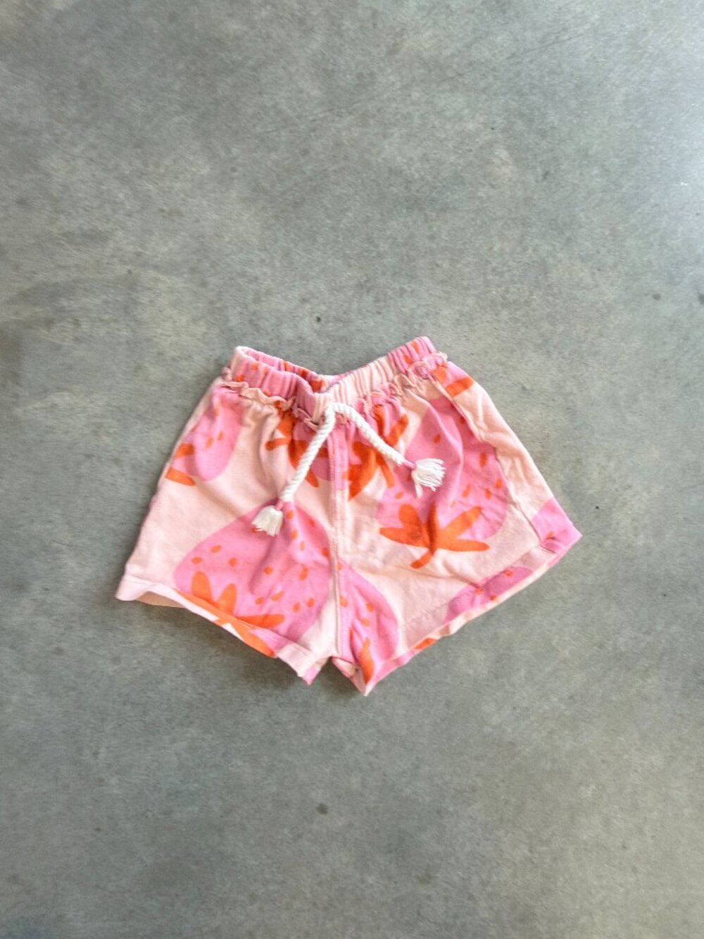 Zara Mini Strawberry Print Shorts Girls 18M Pink Orange Tassel Drawstring